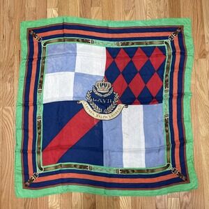 Lauren Ralph Lauren Silk Scarf Equestrian Belt Buckle Crest Logo Blue Red Green